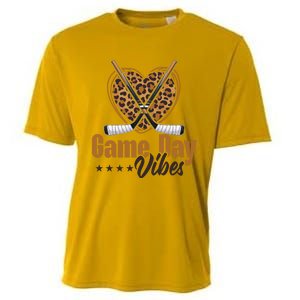 Game Day Vibes Mom Bleached Leopard Heart Hockey Cute Gift Cooling Performance Crew T-Shirt