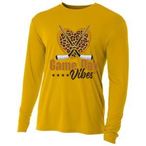 Game Day Vibes Mom Bleached Leopard Heart Hockey Cute Gift Cooling Performance Long Sleeve Crew