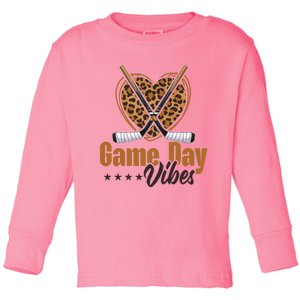 Game Day Vibes Mom Bleached Leopard Heart Hockey Cute Gift Toddler Long Sleeve Shirt