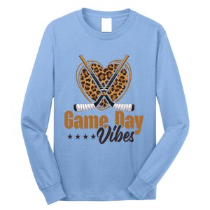 Game Day Vibes Mom Bleached Leopard Heart Hockey Cute Gift Long Sleeve Shirt