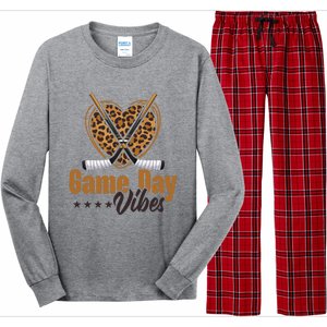 Game Day Vibes Mom Bleached Leopard Heart Hockey Cute Gift Long Sleeve Pajama Set