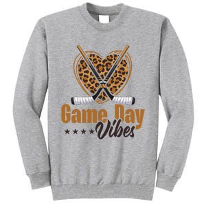 Game Day Vibes Mom Bleached Leopard Heart Hockey Cute Gift Tall Sweatshirt