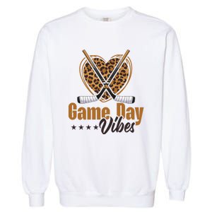 Game Day Vibes Mom Bleached Leopard Heart Hockey Cute Gift Garment-Dyed Sweatshirt