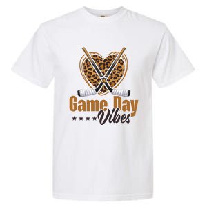 Game Day Vibes Mom Bleached Leopard Heart Hockey Cute Gift Garment-Dyed Heavyweight T-Shirt