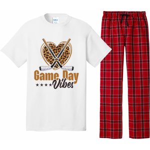 Game Day Vibes Mom Bleached Leopard Heart Hockey Cute Gift Pajama Set