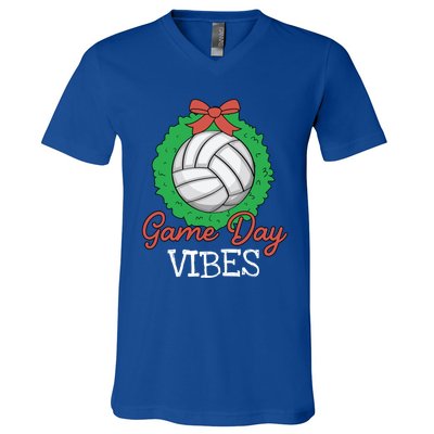 Game Day Vibes Christmas Cool Xgiftmas Pajama Volleyball Player Funny Gift V-Neck T-Shirt