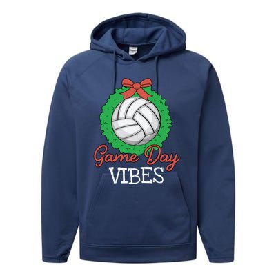 Game Day Vibes Christmas Cool Xgiftmas Pajama Volleyball Player Funny Gift Performance Fleece Hoodie