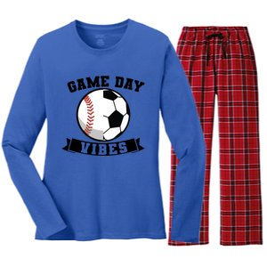 Game Day Vibes Baseball Gift Women's Long Sleeve Flannel Pajama Set 