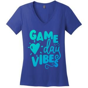 Game Day Vibes Inspirational Baseball Player Game Fan Cute Gift Women's V-Neck T-Shirt