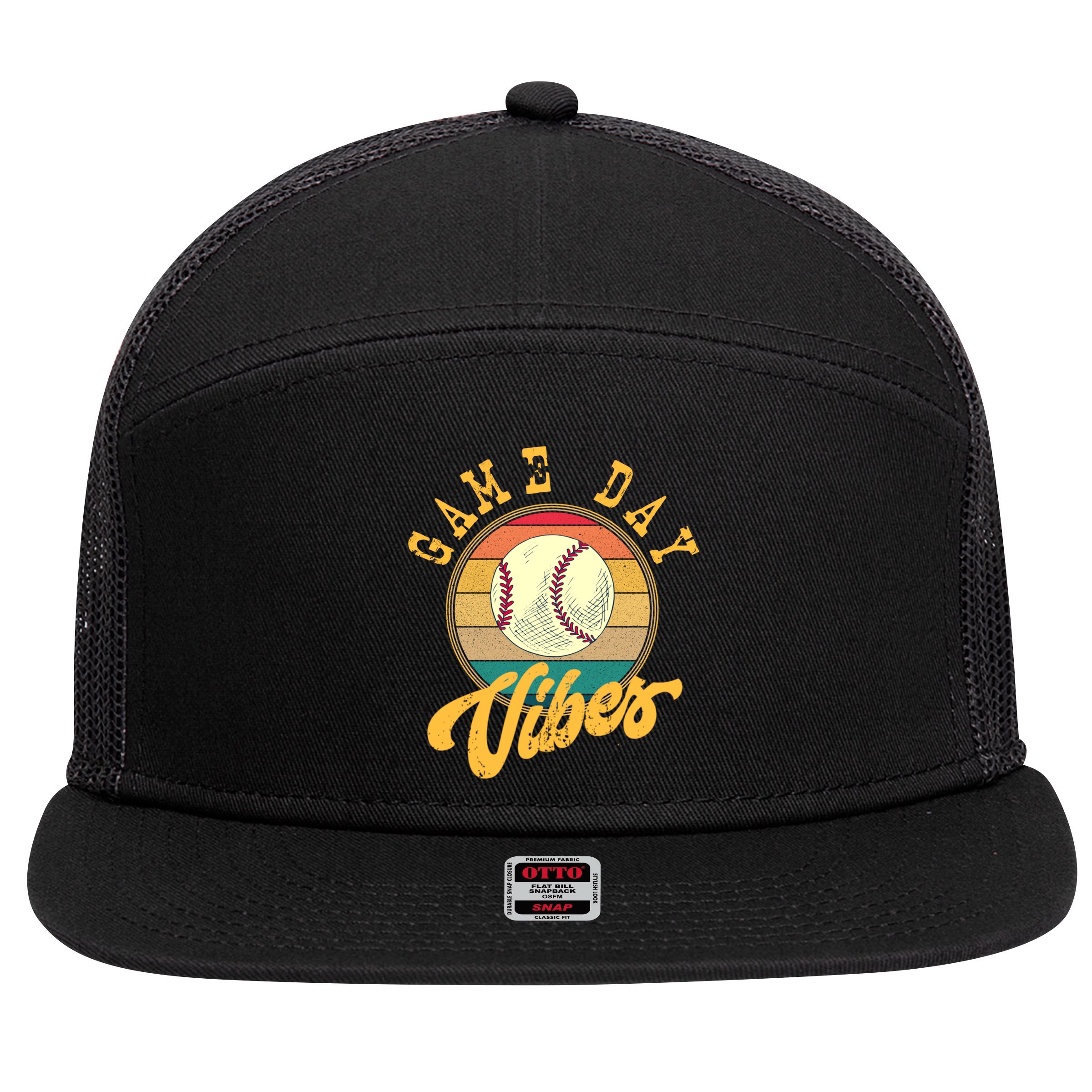 Game Day Vibes Retro Baseball Season Players And Fans Design Gift 7 Panel Mesh Trucker Snapback Hat