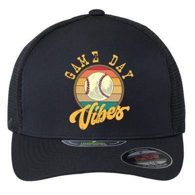 Game Day Vibes Retro Baseball Season Players And Fans Design Gift Flexfit Unipanel Trucker Cap