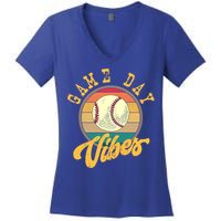 Game Day Vibes Retro Baseball Season Players And Fans Design Gift Women's V-Neck T-Shirt