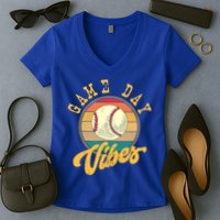 Game Day Vibes Retro Baseball Season Players And Fans Design Gift Women's V-Neck T-Shirt