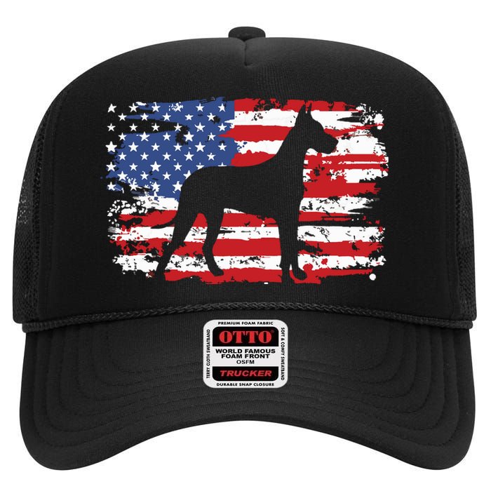 Great Dane Vintage American Flag High Crown Mesh Back Trucker Hat