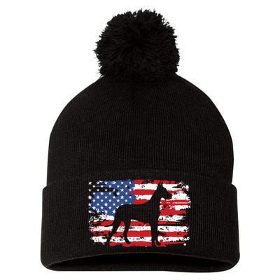 Great Dane Vintage American Flag Pom Pom 12in Knit Beanie