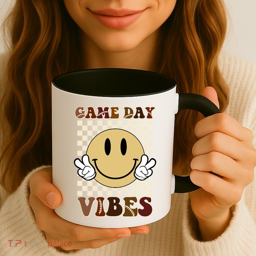 Game Day Vibes Retro Smile Football Mug