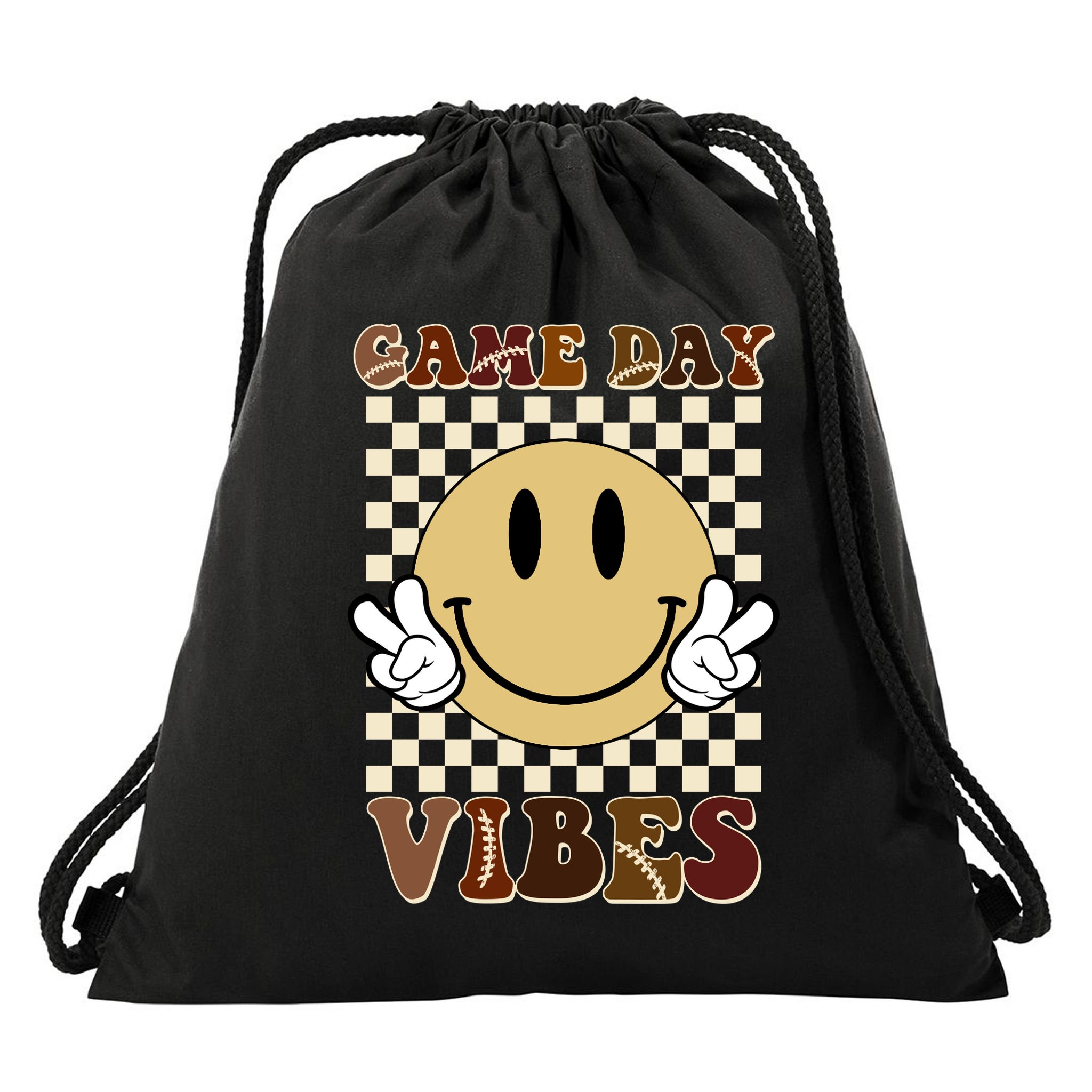Game Day Vibes Retro Smile Football Drawstring Bag