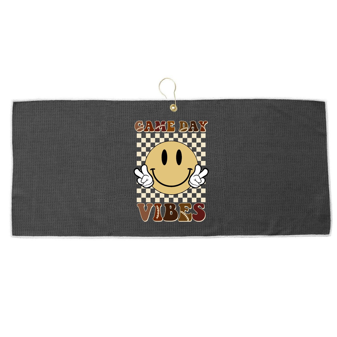 Game Day Vibes Retro Smile Football Large Microfiber Waffle Golf Towel