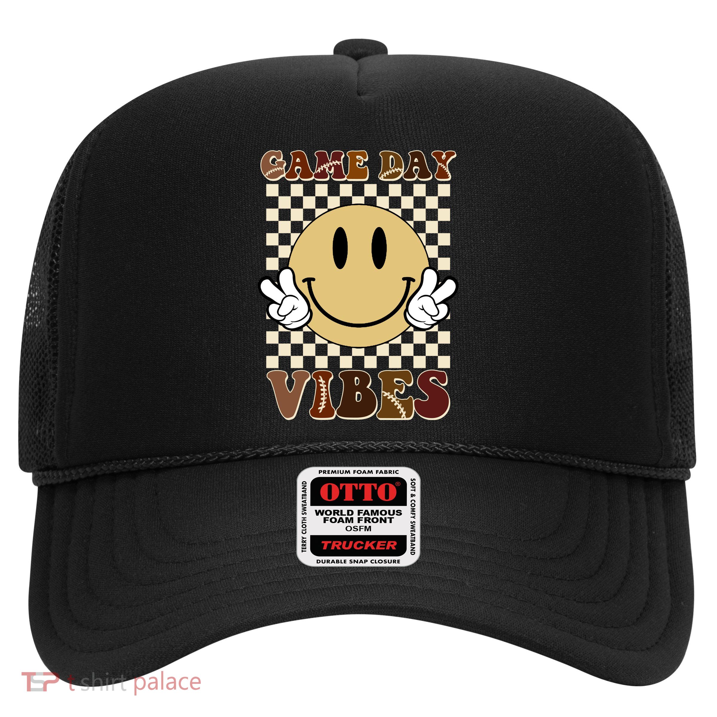 Game Day Vibes Retro Smile Football Trucker Hat