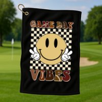 Game Day Vibes Retro Smile Football Golf Towel