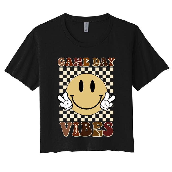 Game Day Vibes Retro Smile Football Women's Crop Top Tee