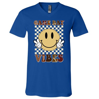 Game Day Vibes Retro Smile Football V-Neck T-Shirt