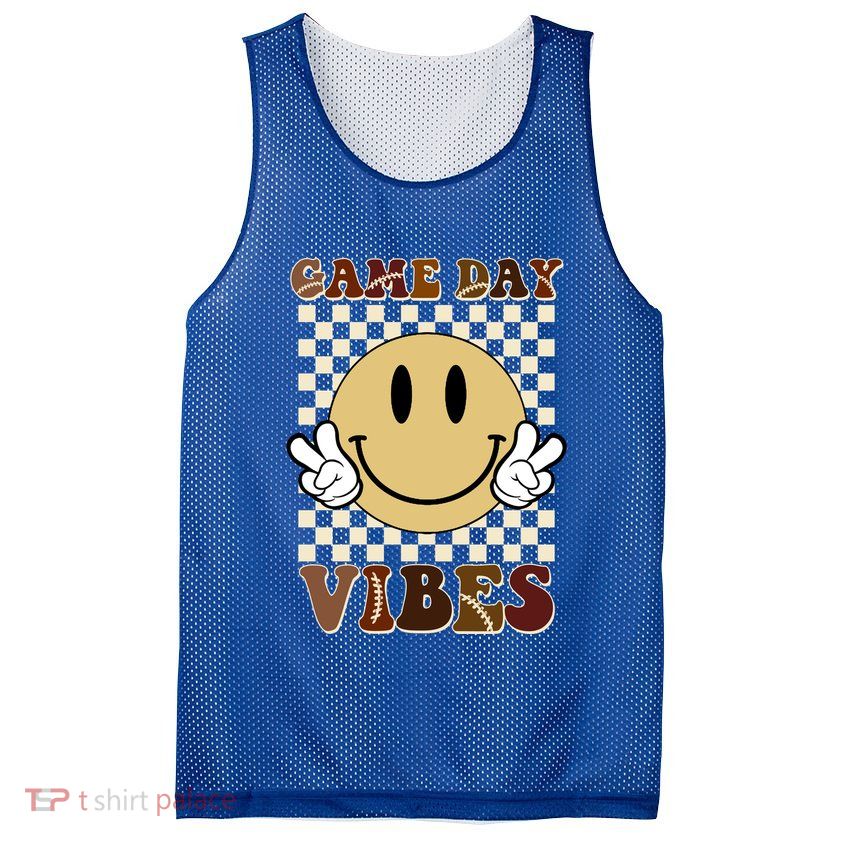 Game Day Vibes Retro Smile Football Mesh Reversible Basketball Jersey Tank