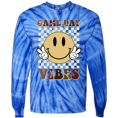 Game Day Vibes Retro Smile Football Tie-Dye Long Sleeve Shirt