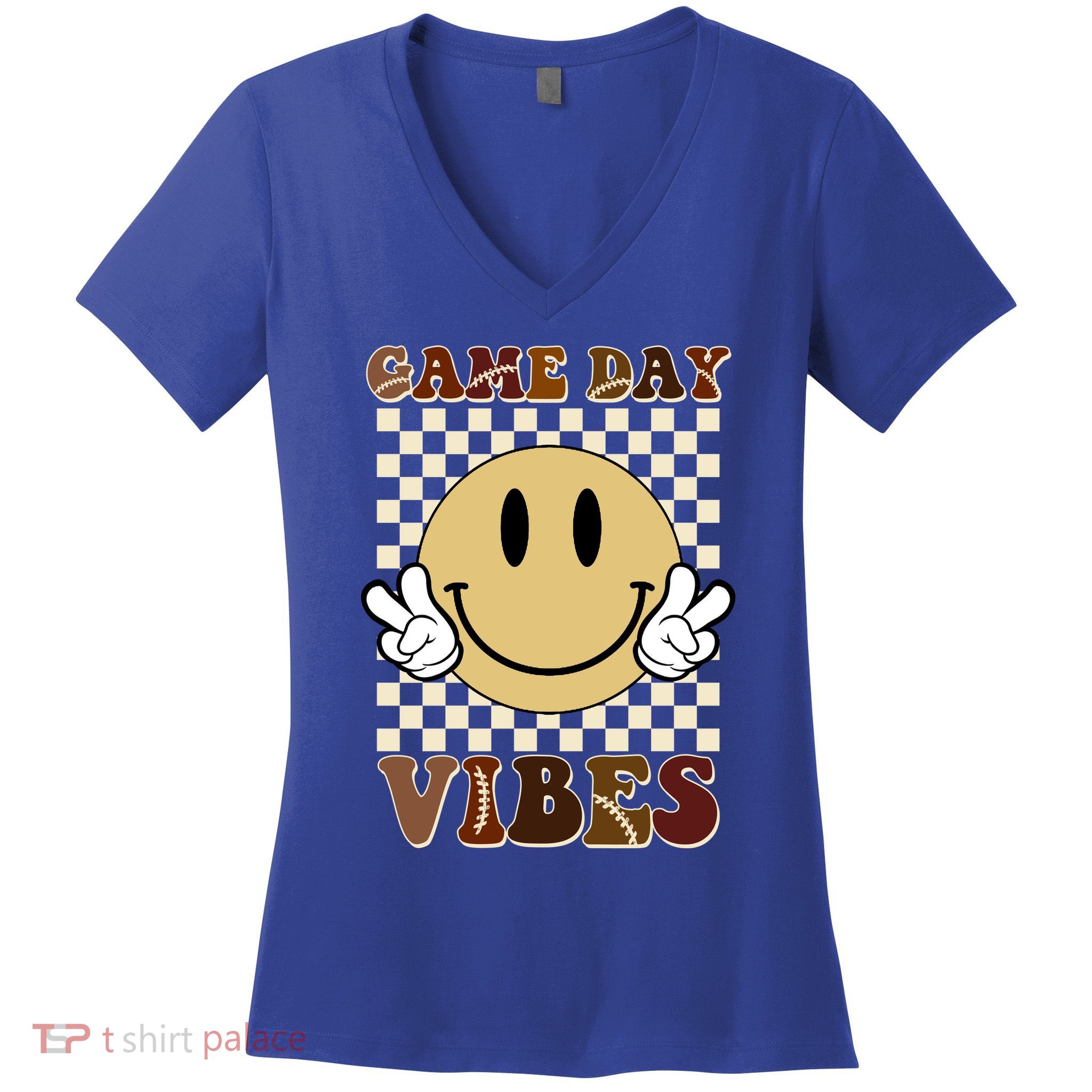 Game Day Vibes Retro Smile Football Women's V-Neck T-Shirt