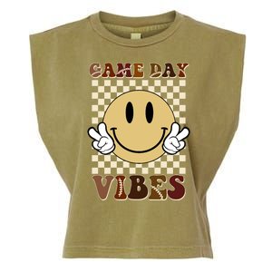 Game Day Vibes Retro Smile Football Garment-Dyed Women's Muscle Tee