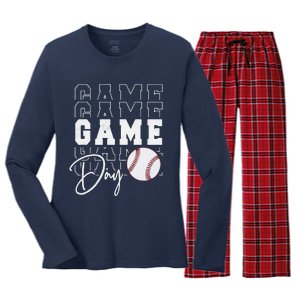 Game Day Vibes Baseball Mom Baseball Life Women's Long Sleeve Flannel Pajama Set 