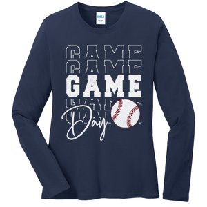 Game Day Vibes Baseball Mom Baseball Life Ladies Long Sleeve Shirt