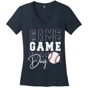 Game Day Vibes Baseball Mom Baseball Life Women's V-Neck T-Shirt