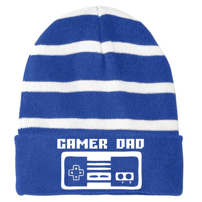 Gamer Dad Video Game Player Gift Funny Retro Vintage Gaming Gift Striped Beanie with Solid Band