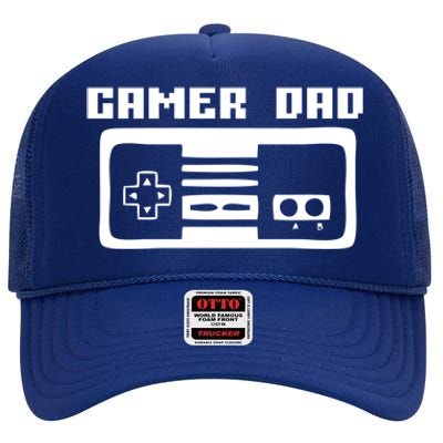 Gamer Dad Video Game Player Gift Funny Retro Vintage Gaming Gift High Crown Mesh Back Trucker Hat