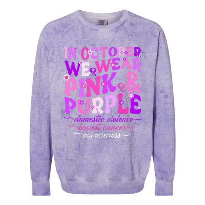 Groovy Domestic Violence And Breast Cancer Awareness Month Colorblast Crewneck Sweatshirt