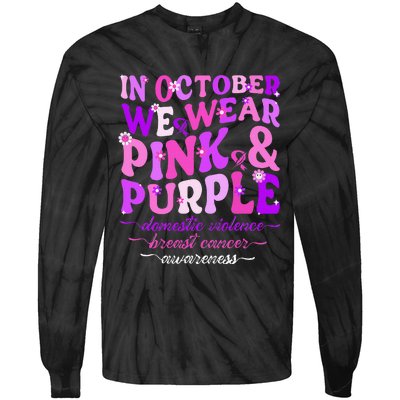 Groovy Domestic Violence And Breast Cancer Awareness Month Tie-Dye Long Sleeve Shirt