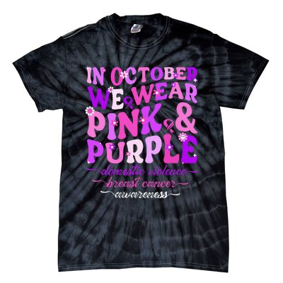 Groovy Domestic Violence And Breast Cancer Awareness Month Tie-Dye T-Shirt