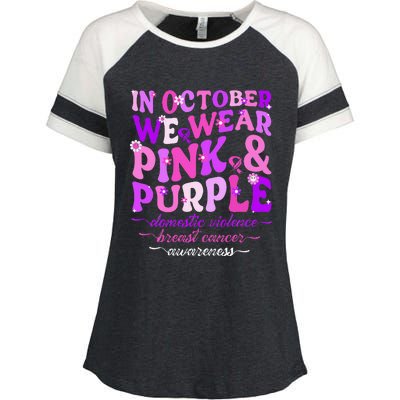 Groovy Domestic Violence And Breast Cancer Awareness Month Enza Ladies Jersey Colorblock Tee