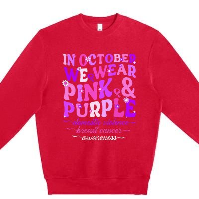 Groovy Domestic Violence And Breast Cancer Awareness Month Premium Crewneck Sweatshirt