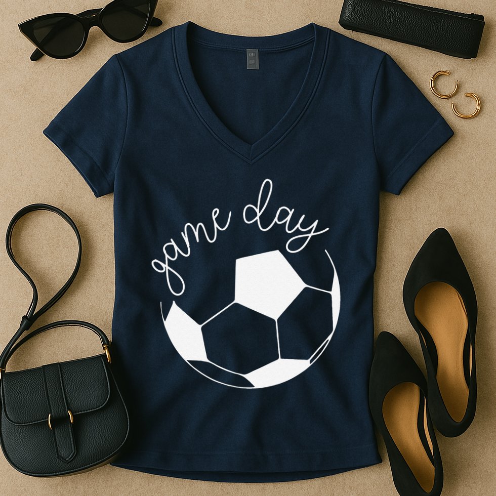 Game Day Women Mom Soccer Women's V-Neck T-Shirt