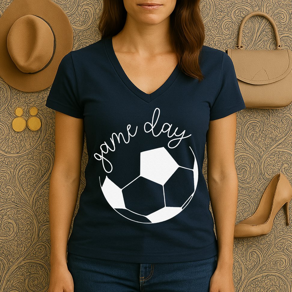 Game Day Women Mom Soccer Women's V-Neck T-Shirt