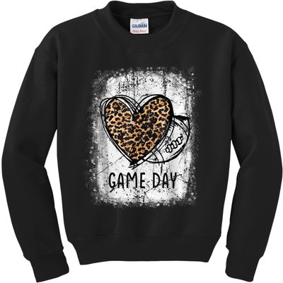 Game Day With Leopard Heart Football Lovers Mom Bleached Kids Sweatshirt