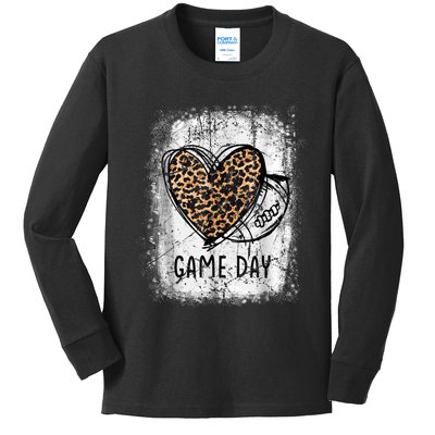 Game Day With Leopard Heart Football Lovers Mom Bleached Kids Long Sleeve Shirt