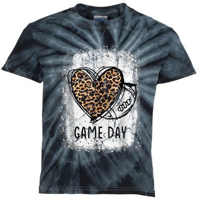 Game Day With Leopard Heart Football Lovers Mom Bleached Kids Tie-Dye T-Shirt