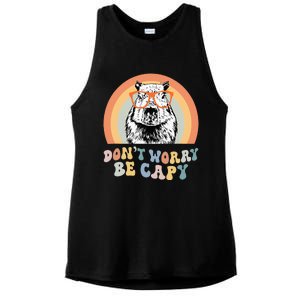 Groovy DonT Worry Be Cappy Cute Funny Capybara Animal Lover Ladies PosiCharge Tri-Blend Wicking Tank