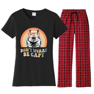 Groovy DonT Worry Be Cappy Cute Funny Capybara Animal Lover Women's Flannel Pajama Set