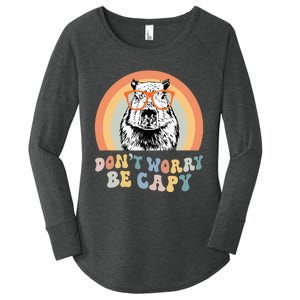 Groovy DonT Worry Be Cappy Cute Funny Capybara Animal Lover Women's Perfect Tri Tunic Long Sleeve Shirt