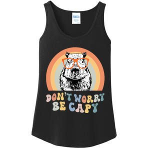 Groovy DonT Worry Be Cappy Cute Funny Capybara Animal Lover Ladies Essential Tank