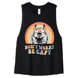 Groovy DonT Worry Be Cappy Cute Funny Capybara Animal Lover Women's Racerback Cropped Tank